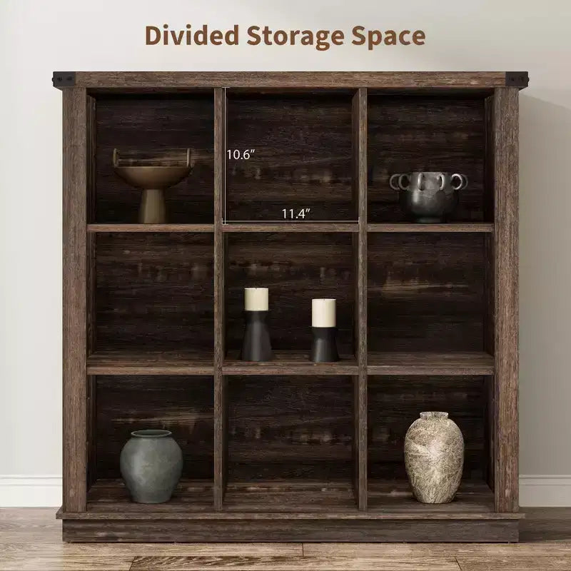 Étagère de rangement 9 cubes, bibliothèque horizontale de style rustique à 4 niveaux, étagère de rangement en bois de 95 cm pour entrée, bibliothèques pour salon