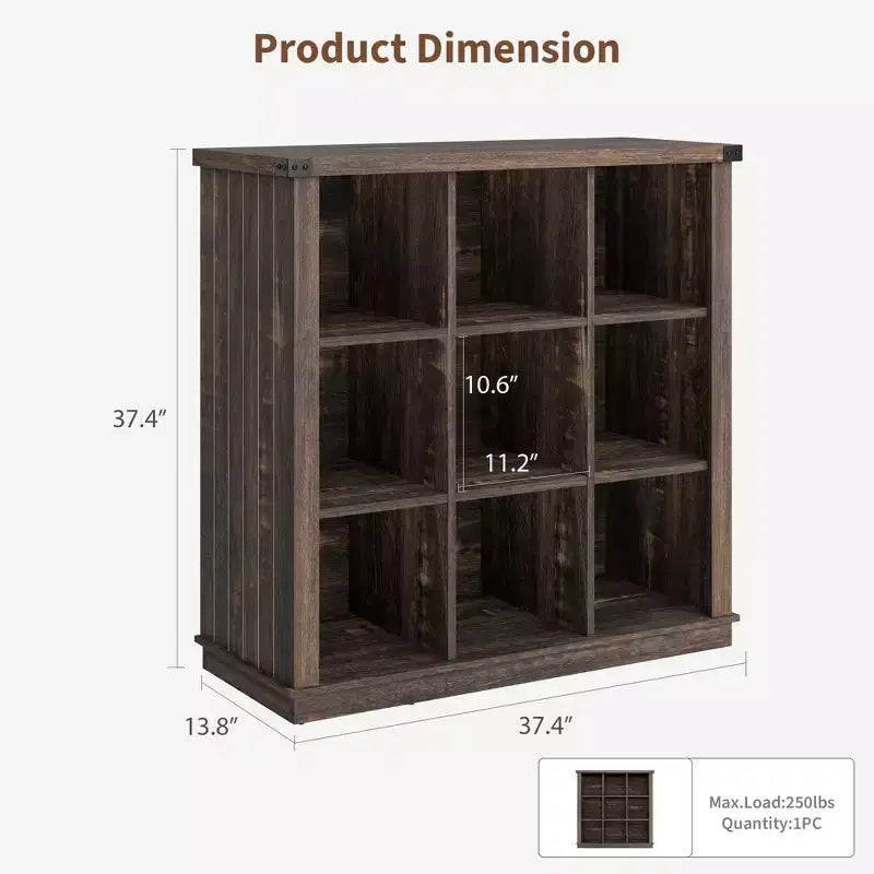 Étagère de rangement 9 cubes, bibliothèque horizontale de style rustique à 4 niveaux, étagère de rangement en bois de 95 cm pour entrée, bibliothèques pour salon