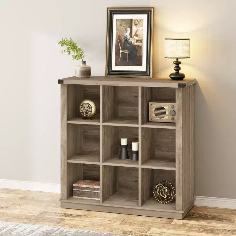 Étagère de rangement 9 cubes, bibliothèque horizontale de style rustique à 4 niveaux, étagère de rangement en bois de 95 cm pour entrée, bibliothèques pour salon