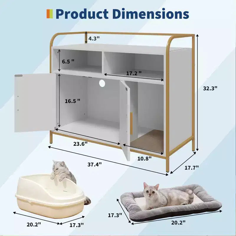 Bac à litière moderne en bois de 37,5 pouces avec étagère de rangement, design multifonctionnel de style meuble avec trous de ventilation, convient à la plupart des bacs à litière