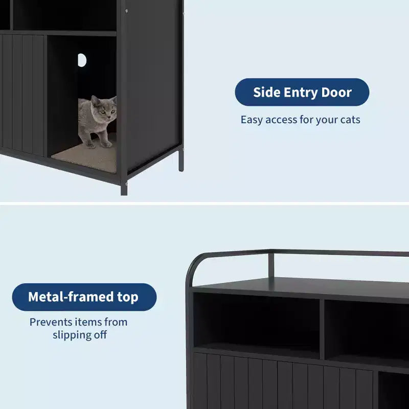 Bac à litière moderne en bois de 37,5 pouces avec étagère de rangement, design multifonctionnel de style meuble avec trous de ventilation, convient à la plupart des bacs à litière