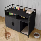 Bac à litière moderne en bois de 37,5 pouces avec étagère de rangement, design multifonctionnel de style meuble avec trous de ventilation, convient à la plupart des bacs à litière