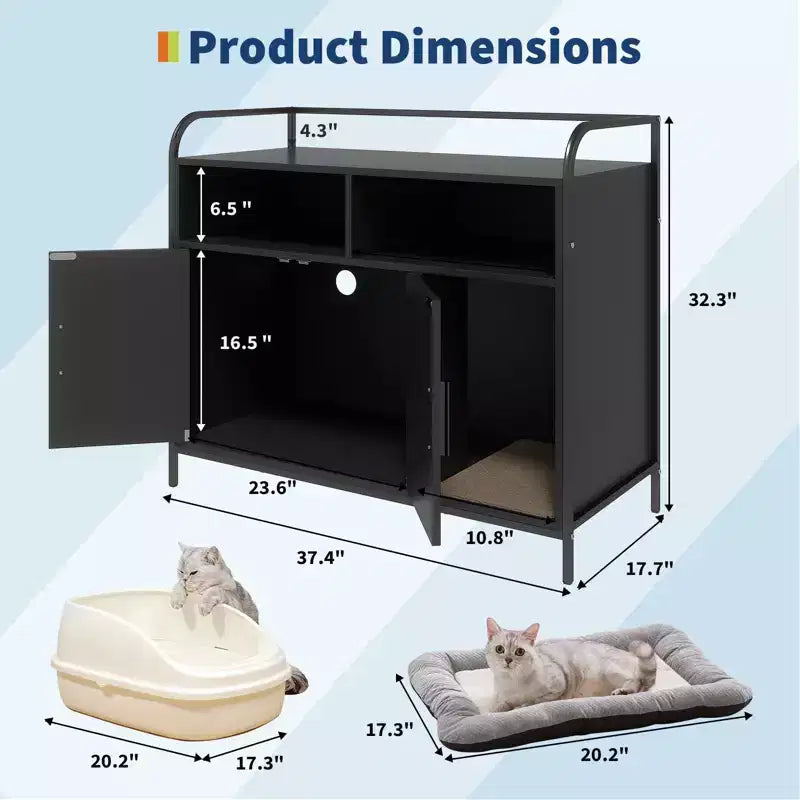Bac à litière moderne en bois de 37,5 pouces avec étagère de rangement, design multifonctionnel de style meuble avec trous de ventilation, convient à la plupart des bacs à litière