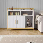 37.5-inch Modern Wooden Litter Box with Storage Shelf, Multi-functional Furniture-style Design with Ventilation Holes, Suitable for Most Litter Boxes