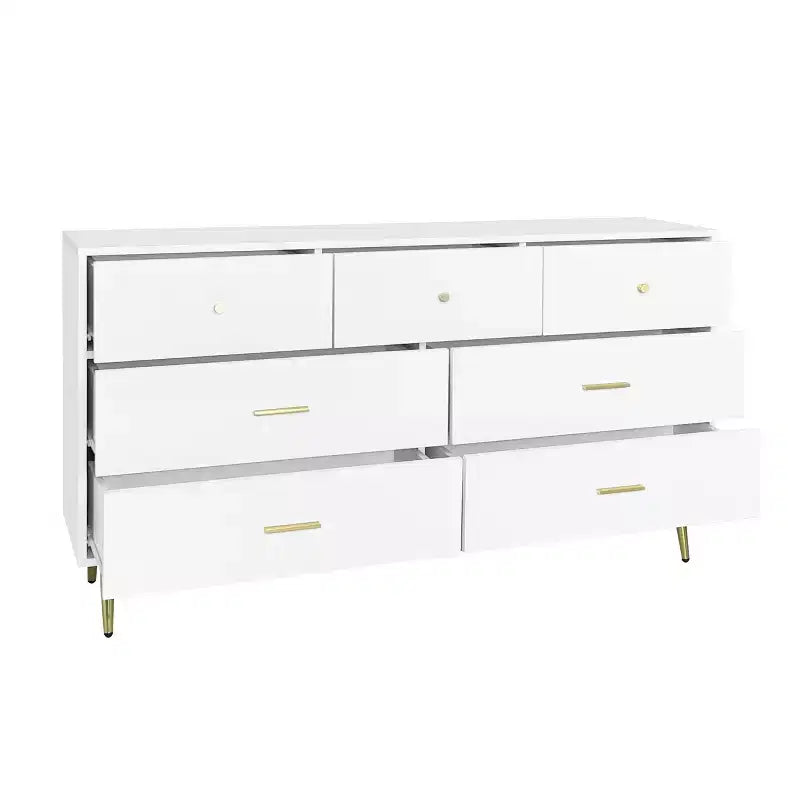 7-Drawer Dresser with Gold Handles Metal Legs - Stylish Storage Cabinet for Bedroom, Living Room, Organizer for Clothes, Makeup Personal Items