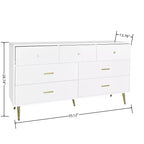 Commode 7 tiroirs avec poignées dorées et pieds en métal - Meuble de rangement élégant pour chambre, salon, organisateur pour vêtements, maquillage et effets personnels