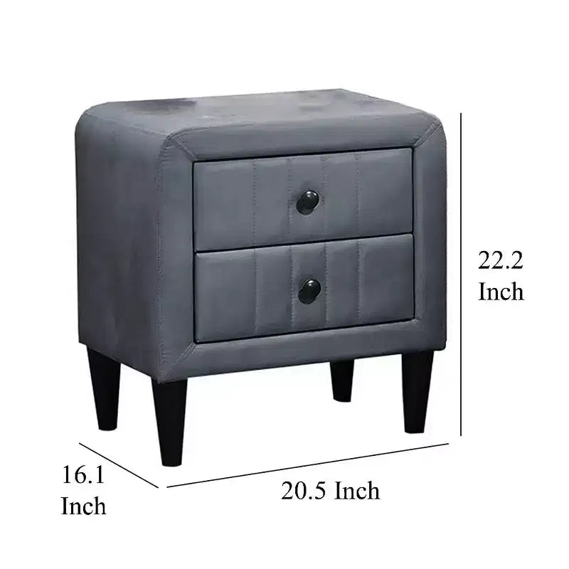 Table de chevet Royal Hampton, 2 tiroirs, 22 pouces, revêtue de velours gris foncé