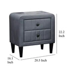Table de chevet Royal Hampton, 2 tiroirs, 22 pouces, revêtue de velours gris foncé