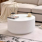 Table Basse Ronde Table Basse Table d'Appoint Canapé Table d'Appoint avec Design Imitation Pierre, Blanc, Aucun Assemblage Requis - ModernLuxe