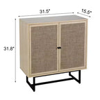 Meuble de rangement en bois et rotin avec portes, étagère de rangement à 2 niveaux de 80 cm de large, meuble de garde-manger autoportant