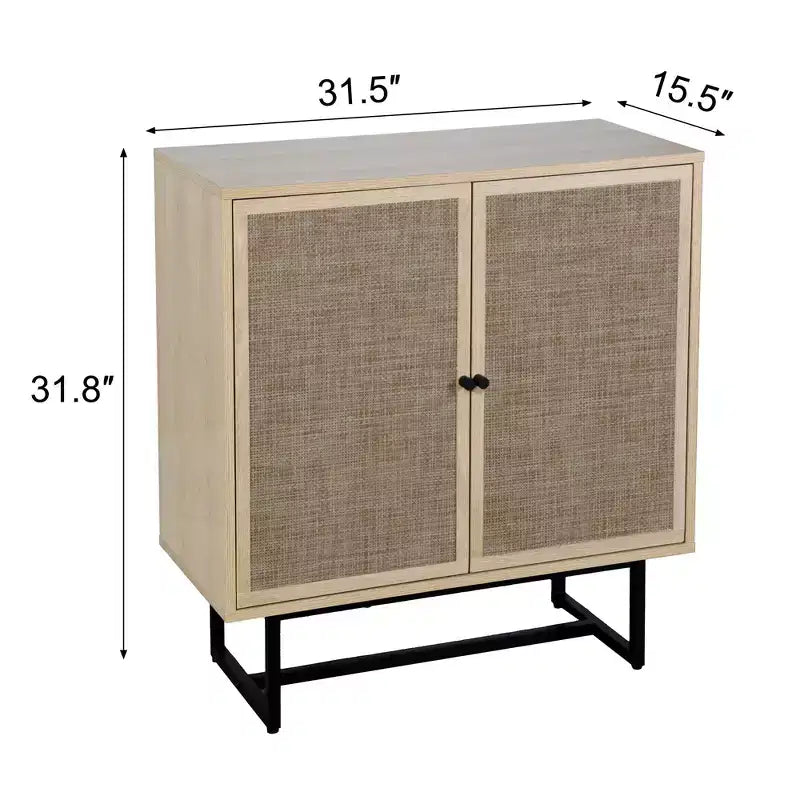 Meuble de rangement en bois et rotin avec portes, étagère de rangement à 2 niveaux de 80 cm de large, meuble de garde-manger autoportant