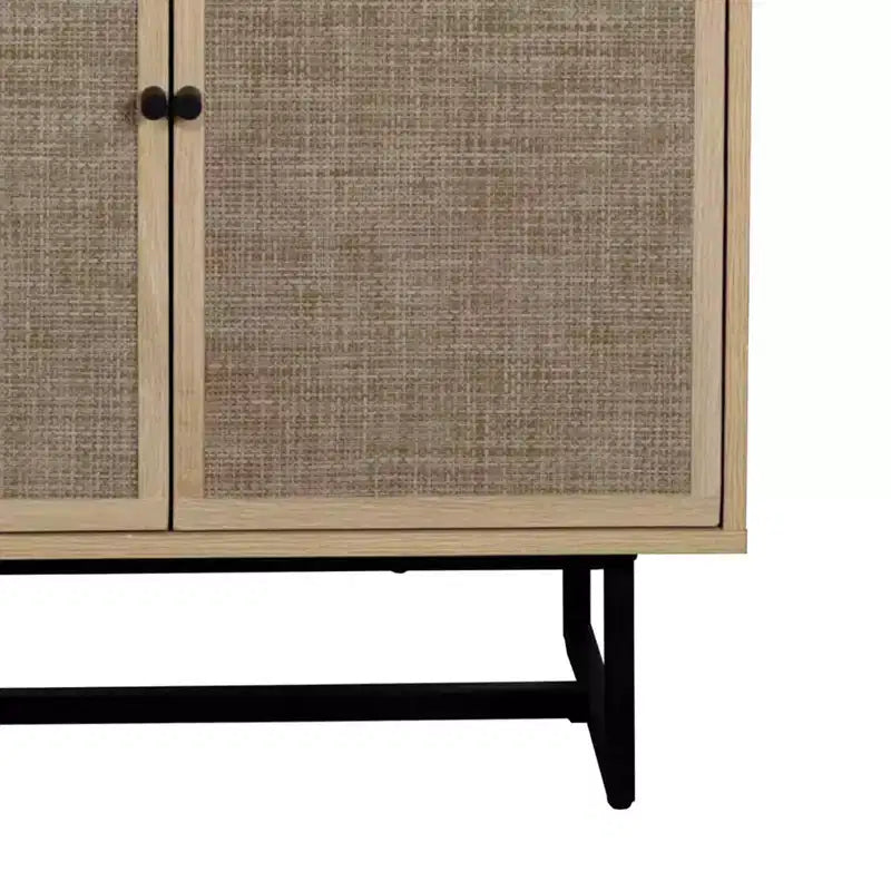 Meuble de rangement en bois et rotin avec portes, étagère de rangement à 2 niveaux de 80 cm de large, meuble de garde-manger autoportant