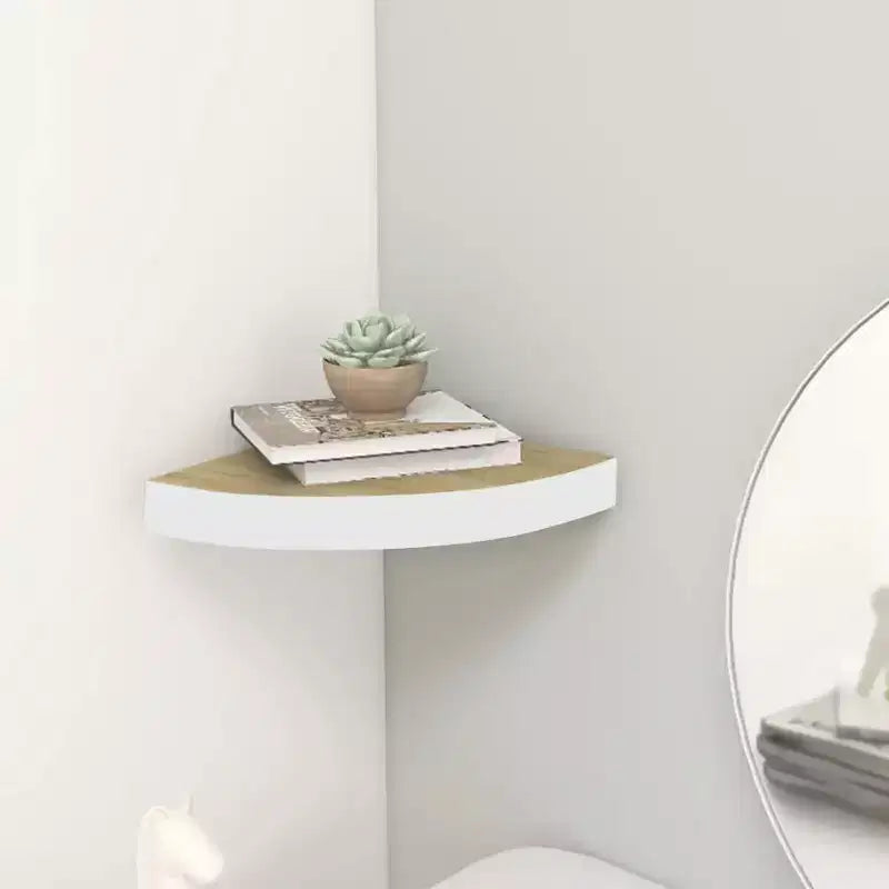 Wall Corner Shelf Oak and White Honeycomb MDF, metal Compact