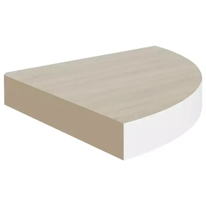 Étagère d'angle murale chêne et MDF nid d'abeille blanc, métal compacte