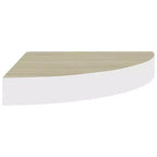 Étagère d'angle murale chêne et MDF nid d'abeille blanc, métal compacte
