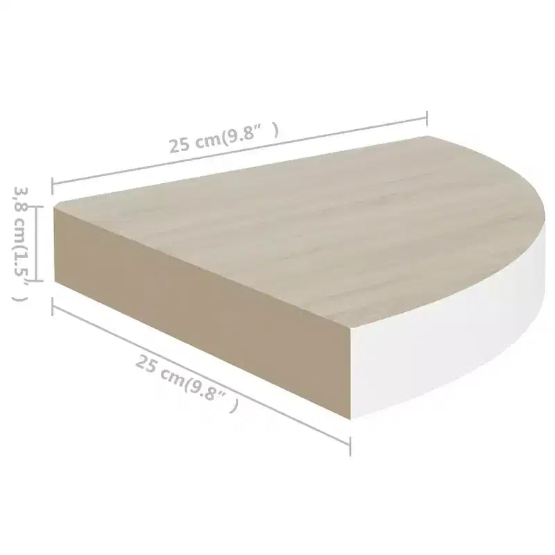 Étagère d'angle murale chêne et MDF nid d'abeille blanc, métal compacte
