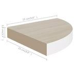 Étagère d'angle murale chêne et MDF nid d'abeille blanc, métal compacte