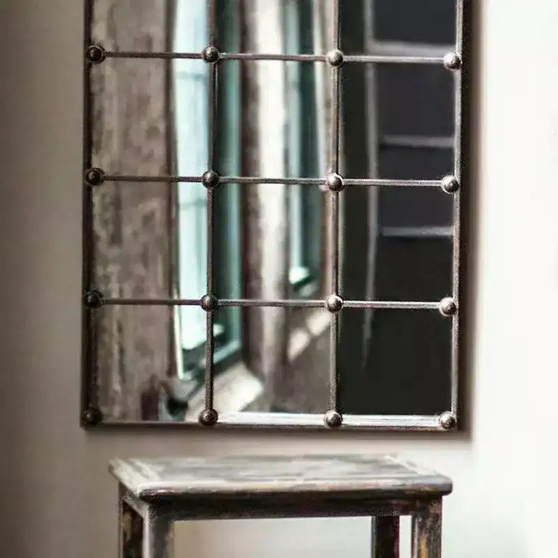 Slickblue Miroir mural rectangulaire en fonte 27,5 marron 12 panneaux à grille miroir décoratif industriel-rustique