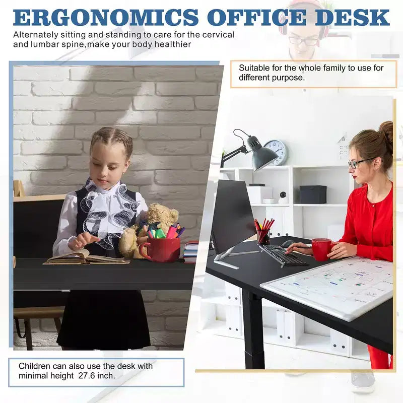 Bureau debout à hauteur réglable Celebalcony 55, bureaux d'ordinateur avec préréglage de mémoire, plateau de table épissable