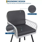 Lot de 4 chaises de patio avec cadre en métal noir, rotin tressé blanc et coussins pour jardin, balcon, patio, arrière-cour