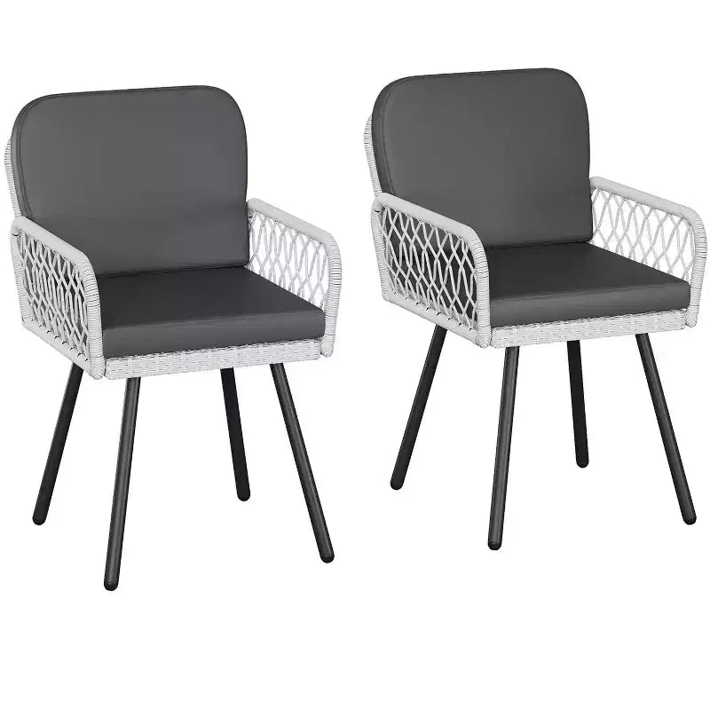 Lot de 4 chaises de patio avec cadre en métal noir, rotin tressé blanc et coussins pour jardin, balcon, patio, arrière-cour