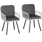 Lot de 4 chaises de patio avec cadre en métal noir, rotin tressé blanc et coussins pour jardin, balcon, patio, arrière-cour