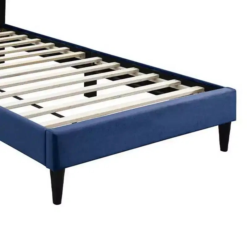 Lit Jumeau Royal Hampton, Revêtement en Velours Bleu Marine Capitoué, Surpiqûres en Losange
