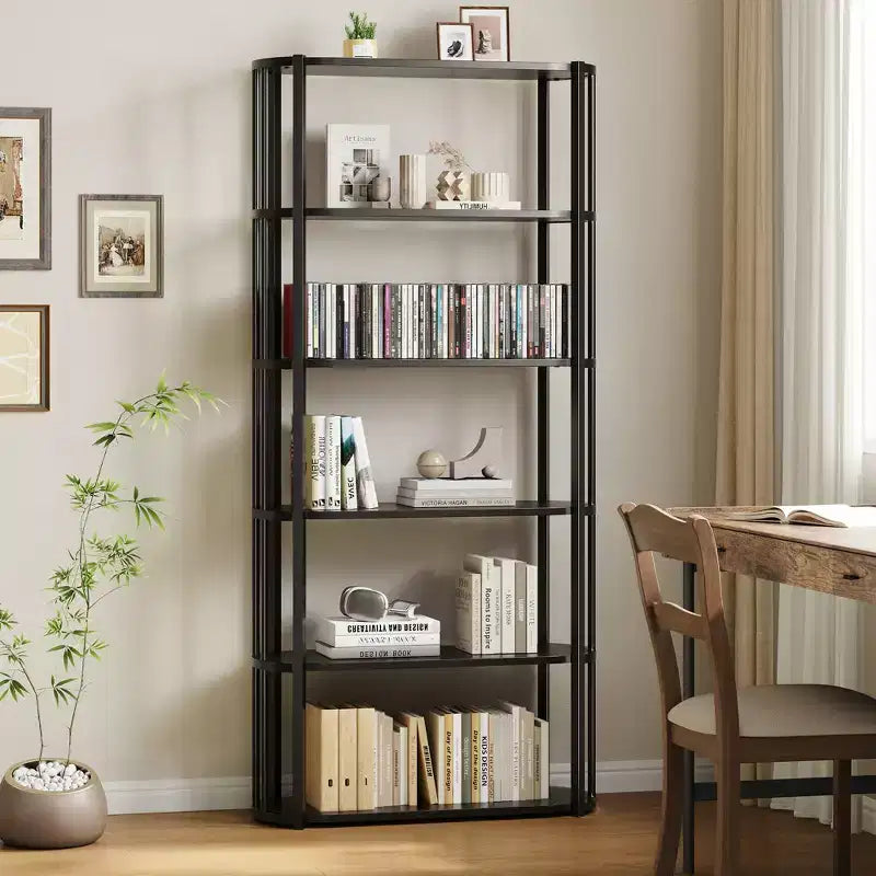 6 Tier Tall Wooden Bookshelf, 71Industrial Bookcase Organizer with Metal Frame,Freestanding Storage Shelves for Home Office,Living Room Bedroom