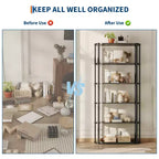Étagère haute en bois à 6 niveaux, organisateur de bibliothèque industriel avec cadre métallique, étagères de rangement autoportantes pour bureau à domicile, salon ou chambre à coucher.