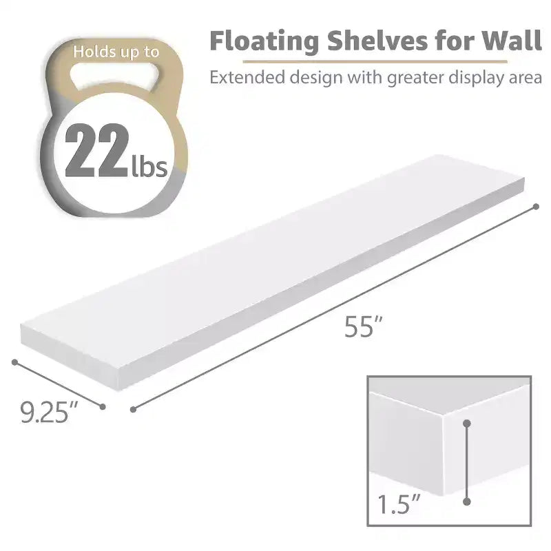 Lot de 3 étagères murales flottantes Sorbus de 140 cm – pour salle de bain, décoration murale pour chambre, cuisine, salon, rangement de livres