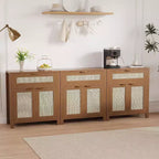 Buffet commode avec portes et tiroir en rotin – Meuble de rangement étroit pour entrée, console multifonctionnelle pour salon