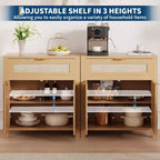 Buffet commode avec portes et tiroir en rotin – Meuble de rangement étroit pour entrée, console multifonctionnelle pour salon