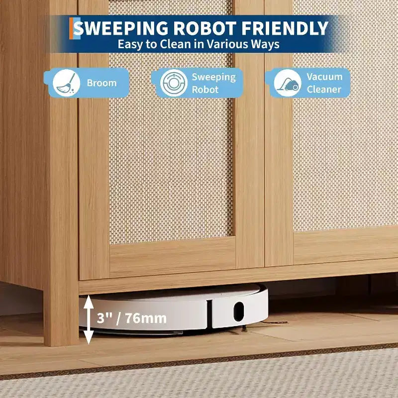 Buffet commode avec portes et tiroir en rotin – Meuble de rangement étroit pour entrée, console multifonctionnelle pour salon