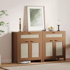 Buffet commode avec portes et tiroir en rotin – Meuble de rangement étroit pour entrée, console multifonctionnelle pour salon