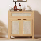 Buffet commode avec portes et tiroir en rotin – Meuble de rangement étroit pour entrée, console multifonctionnelle pour salon