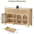 Bahut-buffet large 55 po avec rangement et 2 façades de tiroirs cannelées, couleur naturelle