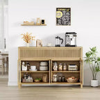 Bahut-buffet large 55 po avec rangement et 2 façades de tiroirs cannelées, couleur naturelle