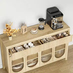 Bahut-buffet large 55 po avec rangement et 2 façades de tiroirs cannelées, couleur naturelle