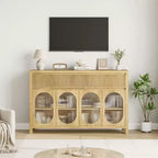 Bahut-buffet large 55 po avec rangement et 2 façades de tiroirs cannelées, couleur naturelle