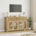 Bahut-buffet large 55 po avec rangement et 2 façades de tiroirs cannelées, couleur naturelle