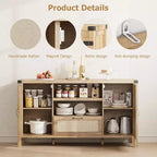 Buffet de 59 po avec rangement, armoire de cuisine de style campagnard avec étagères réglables
