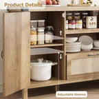 Buffet de 59 po avec rangement, armoire de cuisine de style campagnard avec étagères réglables