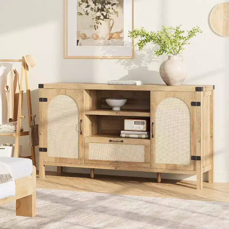 Buffet de 59 po avec rangement, armoire de cuisine de style campagnard avec étagères réglables