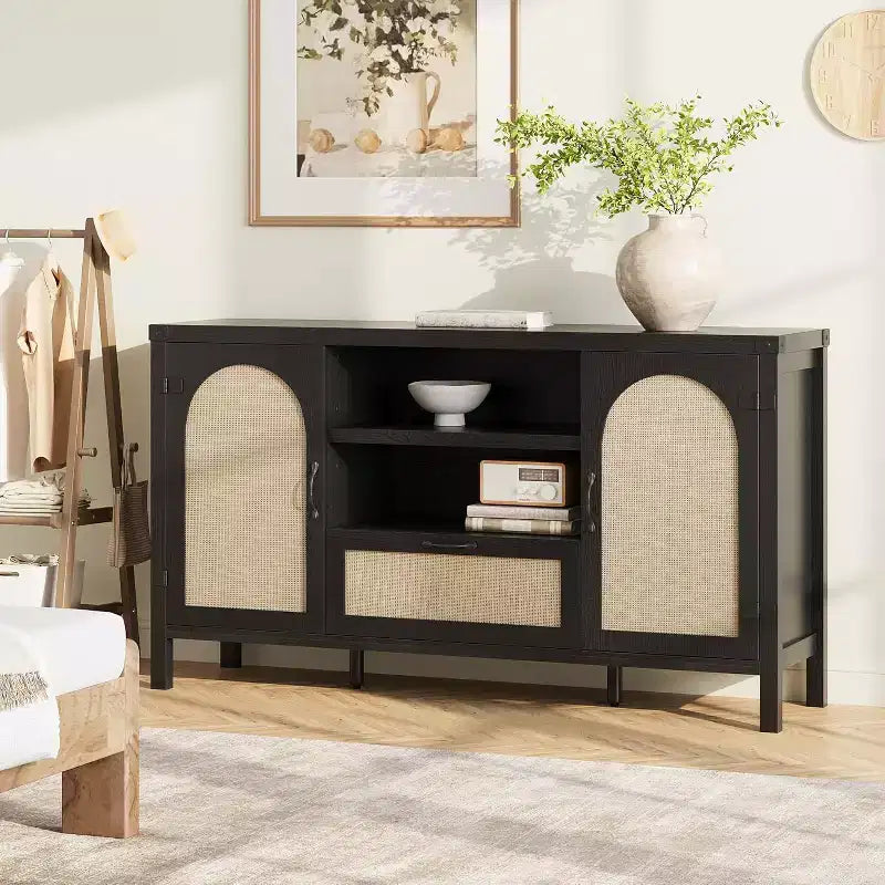 Buffet de 59 po avec rangement, armoire de cuisine de style campagnard avec étagères réglables