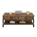 2 tiroirs et étagère ouverte, Table basse vintage en bois pour salon,