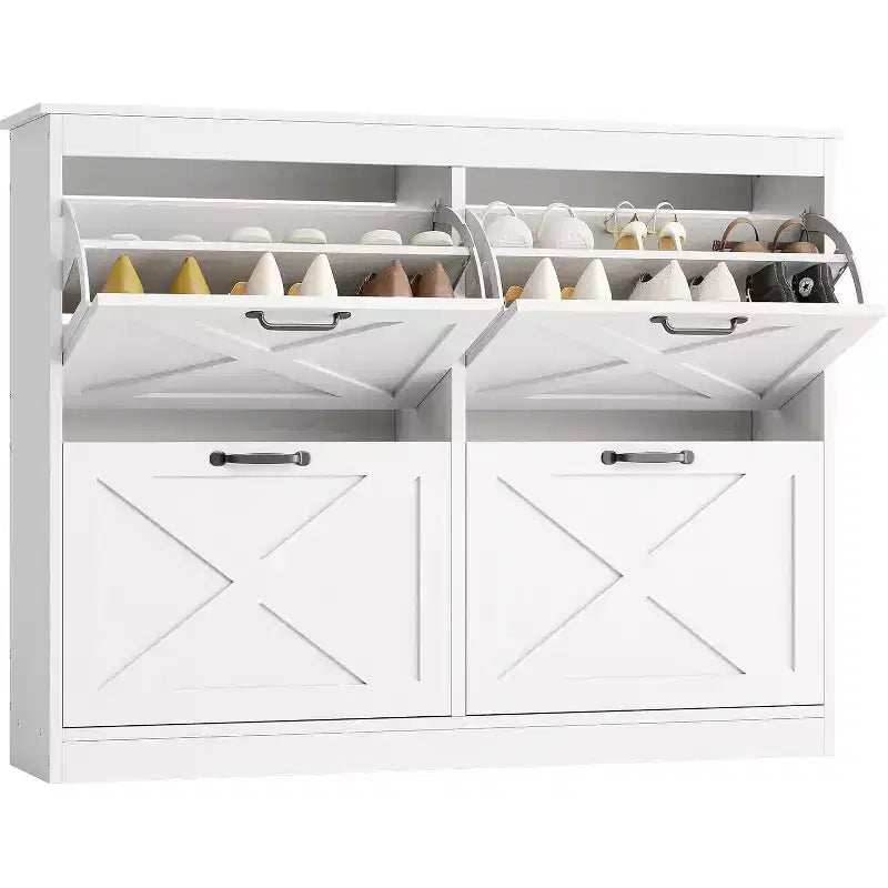 Shoe Cabinet with 4 Flip Drawers Narrow Shoe Storage Cabinet Organizer Wooden Freestanding Rack Hidden Slim Storage for Entryway, Hallway