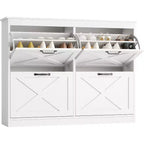 Shoe Cabinet with 4 Flip Drawers Narrow Shoe Storage Cabinet Organizer Wooden Freestanding Rack Hidden Slim Storage for Entryway, Hallway