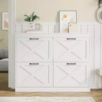 Meuble à chaussures avec 4 tiroirs basculants, armoire à chaussures étroite, organisateur de rangement en bois autoportant, rangement mince dissimulé pour entrée, couloir