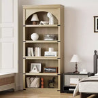 Bibliothèque à Arc 5 Étagères 174 cm Bibliothèque de Ferme Courbée Étagère de Rangement en Bois pour Bureau à Domicile, Salon