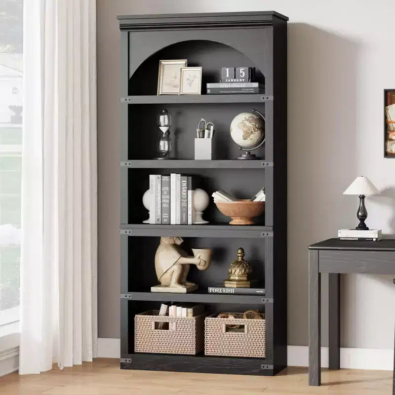 Arched Bookcase 5 Shelf Bookshelf 68.7 in Tall Bookcase Farmhouse Curved Storage Rack Wooden Bookshelves for Home Office, Living Room